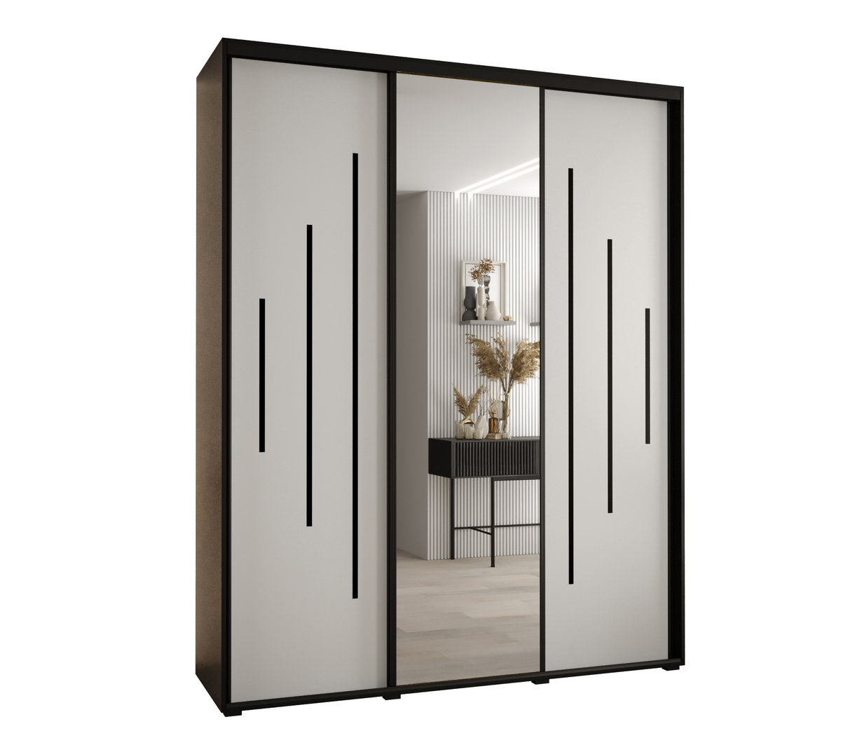 Szafa przesuwna wysoka Davos 13 190 gł. 45 czarny + biały + czarny