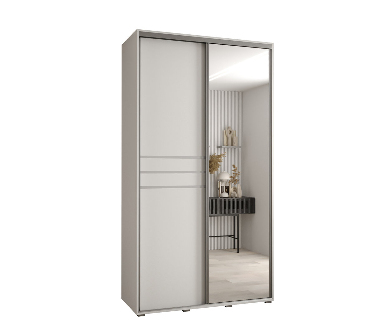 Szafa przesuwna wysoka Davos 11 130 gł. 60 biały + biały + srebrny / Abiks Meble