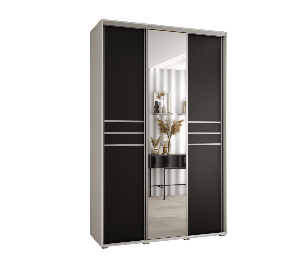 Szafa przesuwna wysoka Davos 11 150 gł. 45 biały + czarny + srebrny / Abiks Meble