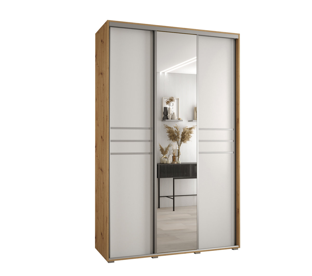 Szafa przesuwna wysoka Davos 11 150 gł. 60 artisan + biały + srebrny / Abiks Meble