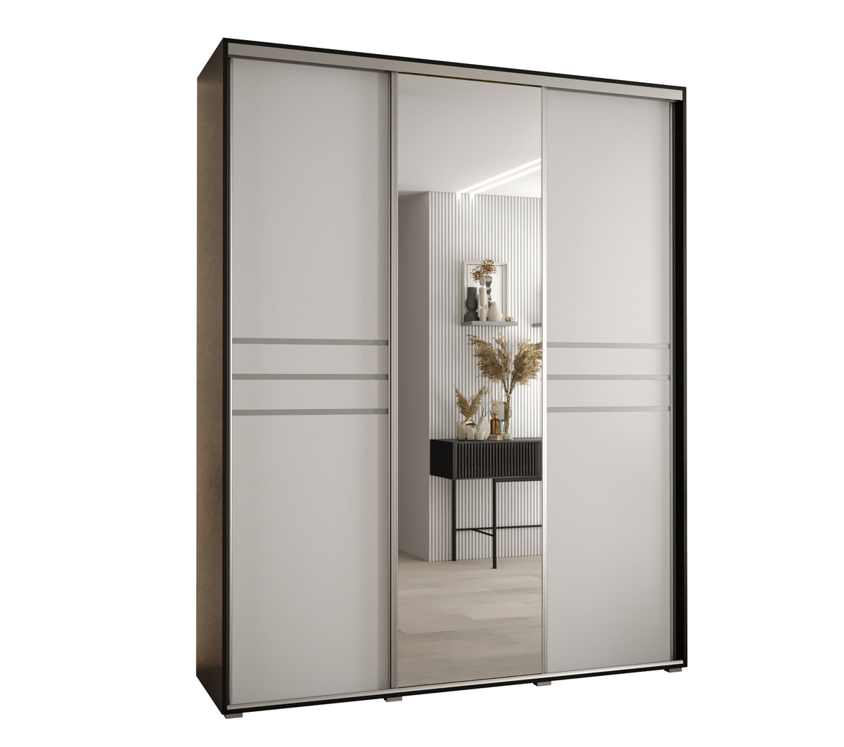 Szafa przesuwna wysoka Davos 11 190 gł. 45 czarny + biały + srebrny