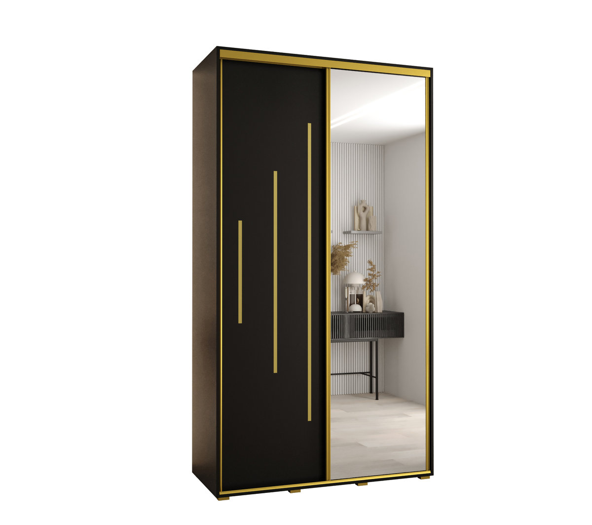 Szafa przesuwna wysoka Davos 13 140 gł. 45 czarny + czarny + złoty / Abiks Meble