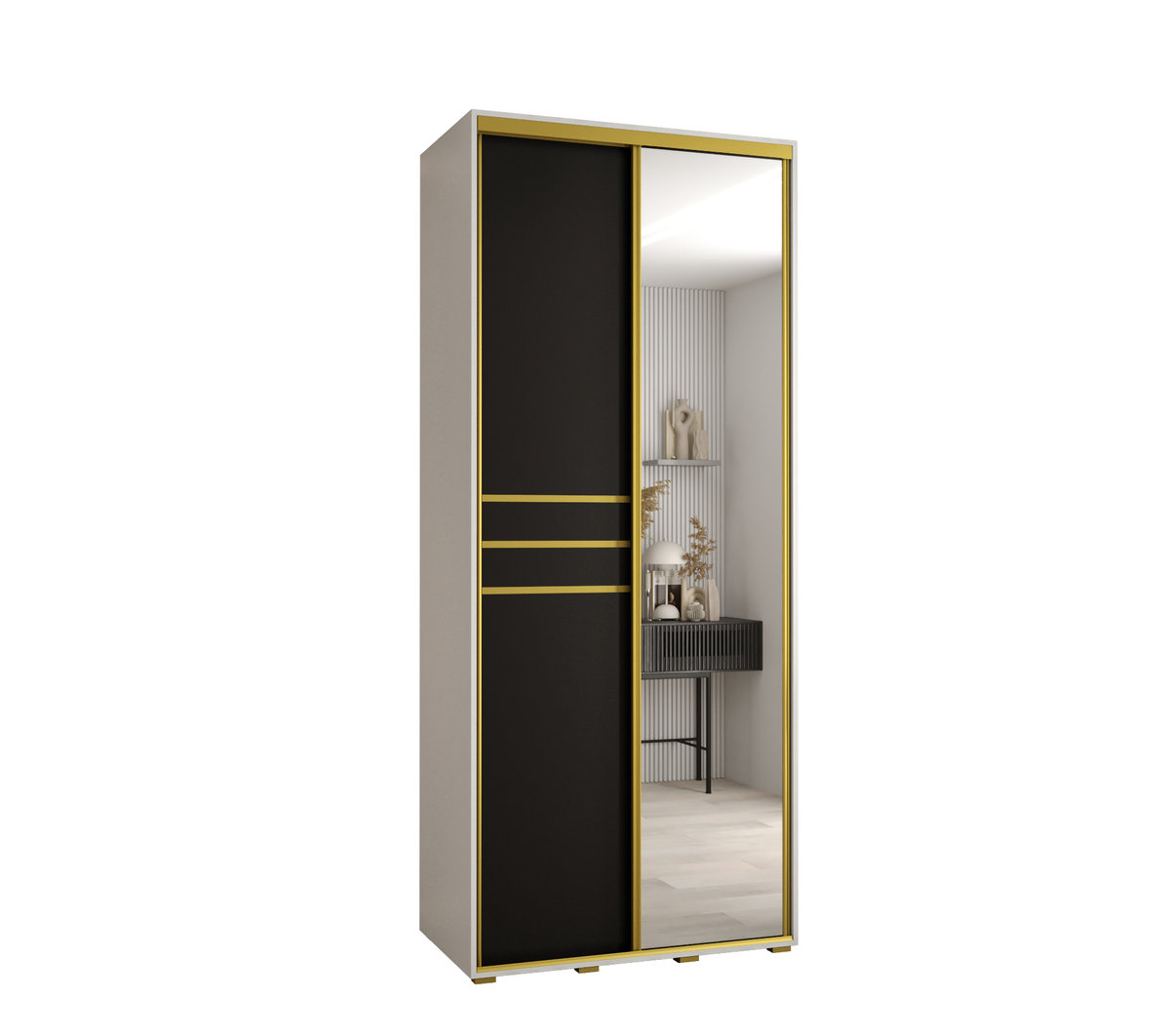 Szafa przesuwna wysoka Davos 11 120 gł. 60 biały + czarny + złoty / Abiks Meble