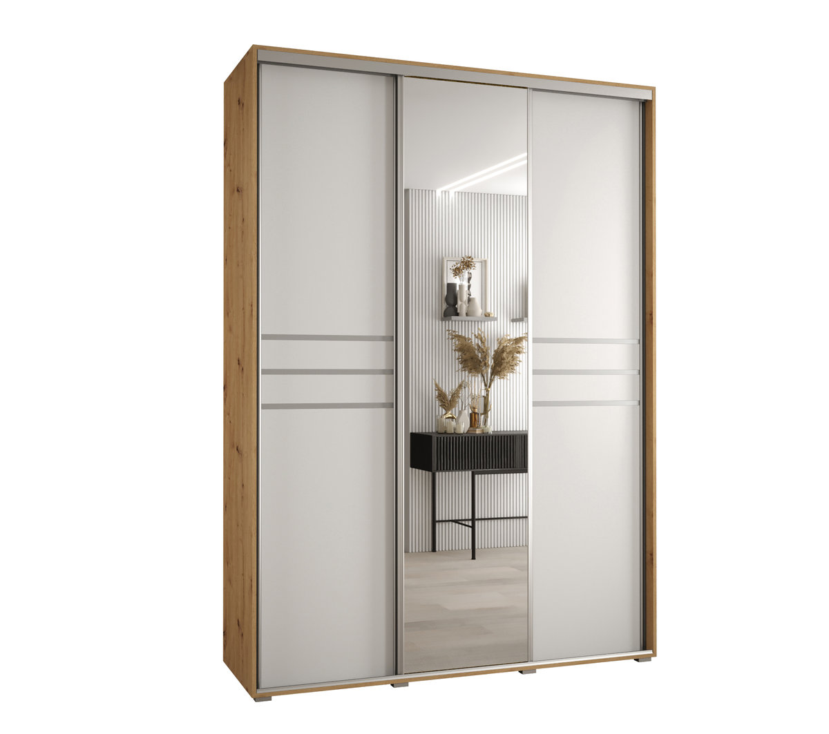 Szafa przesuwna wysoka Davos 11 180 gł. 45 artisan + biały + srebrny