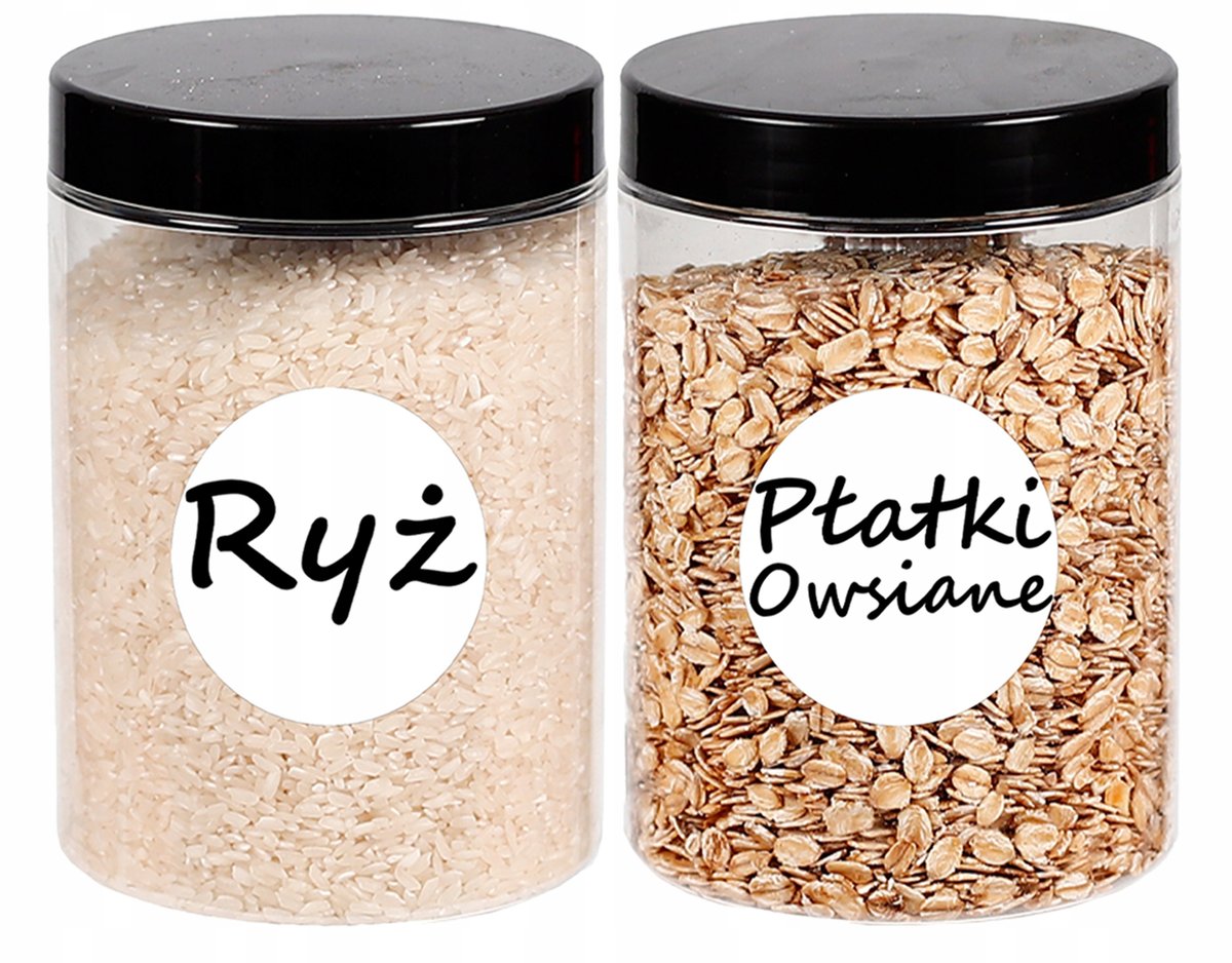 POJEMNIK PLASTIKOWY SŁOIK NA ŻYWNOŚĆ 750ML 2 SZT + ETYKIETY