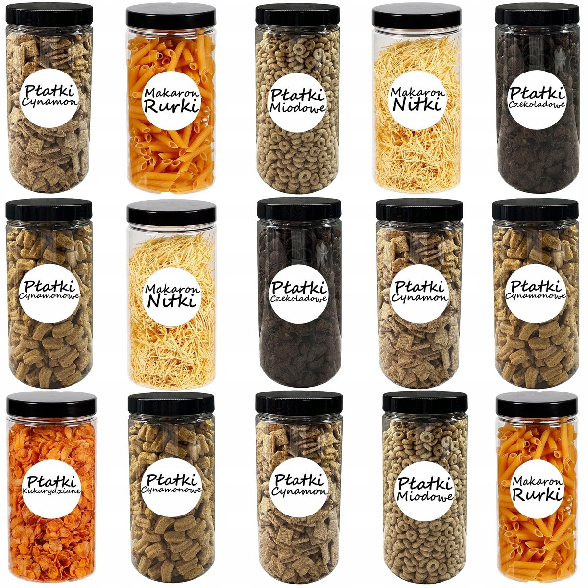 POJEMNIK PLASTIKOWY SŁOIK NA ŻYWNOŚĆ 1,25L 15 SZTUK +ETYKIETY