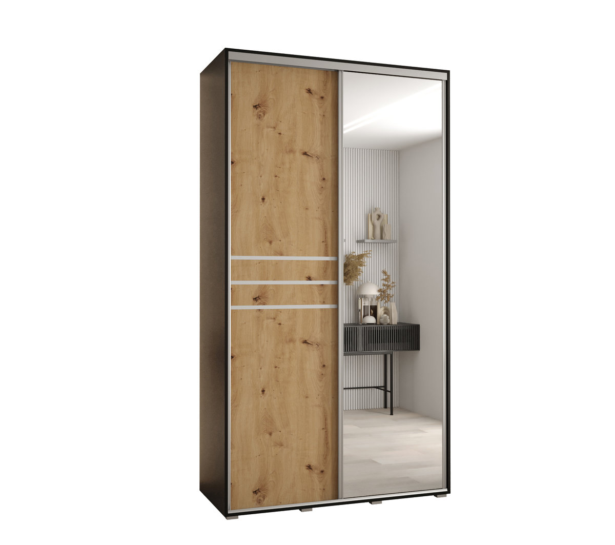 Szafa przesuwna wysoka Davos 11 130 gł. 45 czarny + artisan + srebrny / Abiks Meble