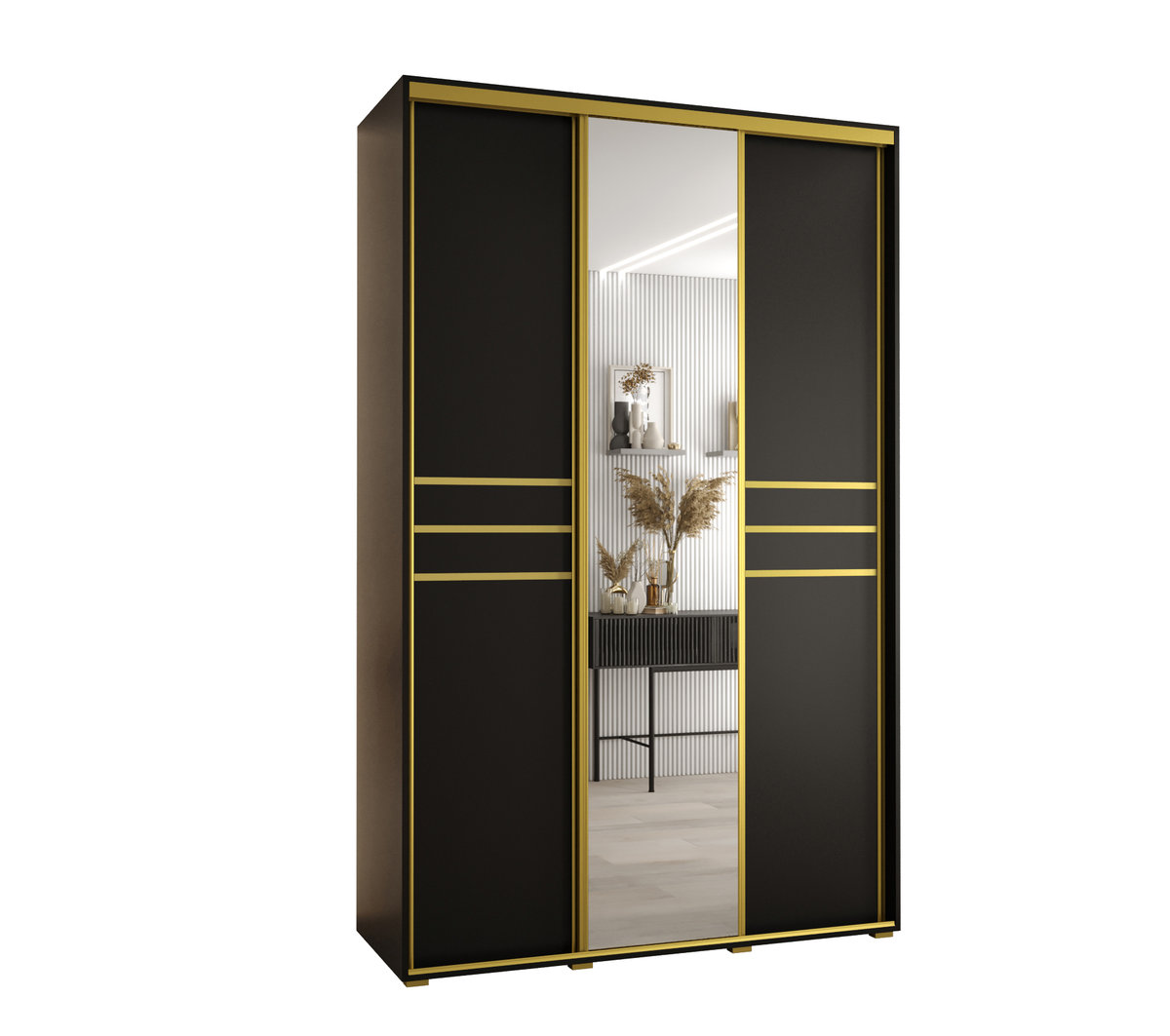 Szafa przesuwna wysoka Davos 11 150 gł. 45 czarny + czarny + złoty / Abiks Meble