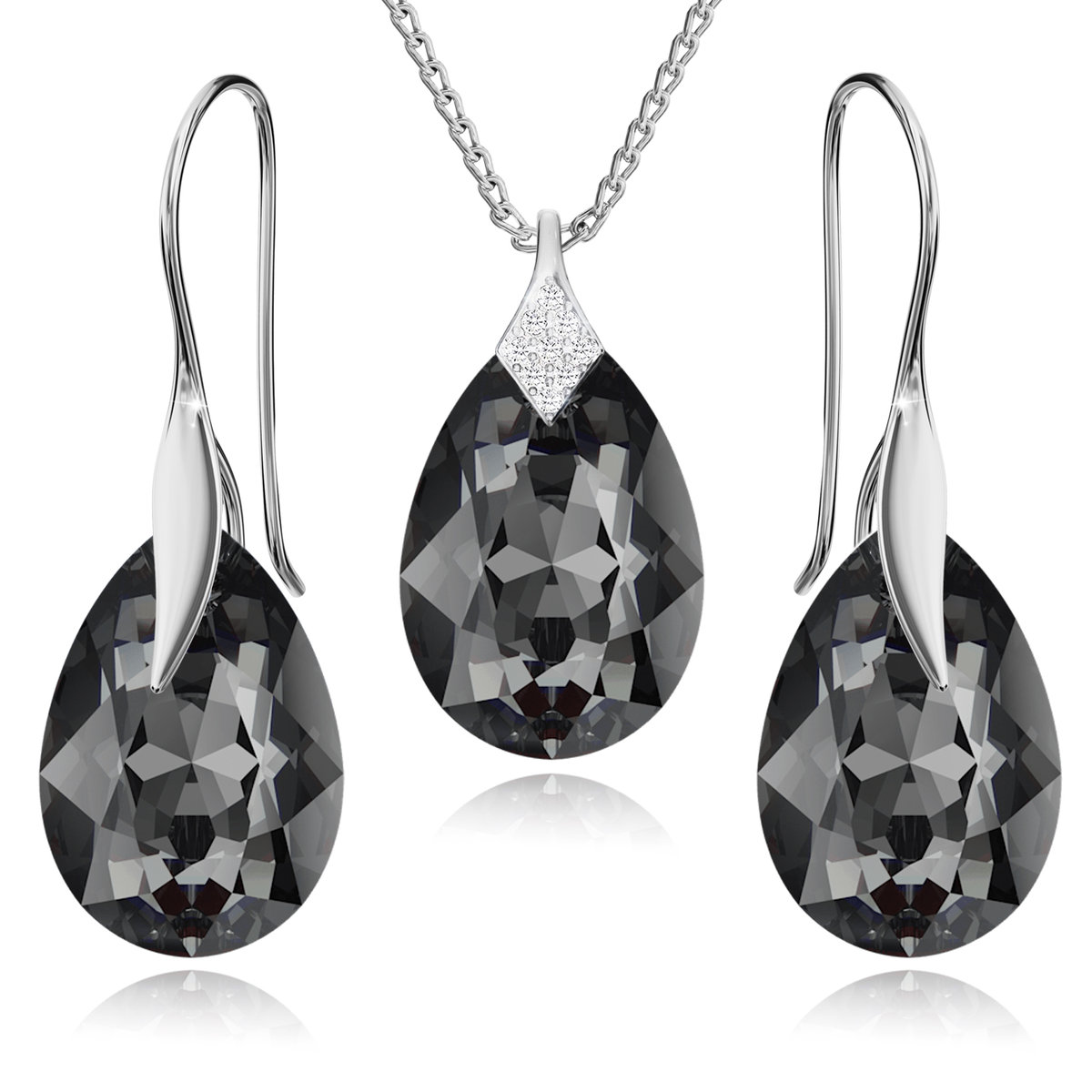 Komplet Biżuterii Srebrnej 925 Kryształy Krople Piękny Zestaw Ślubny Rocznica Prezent Dla Kobiety Mamy Dziewczyny Walentynki Święta Imieniny Urodzin..
