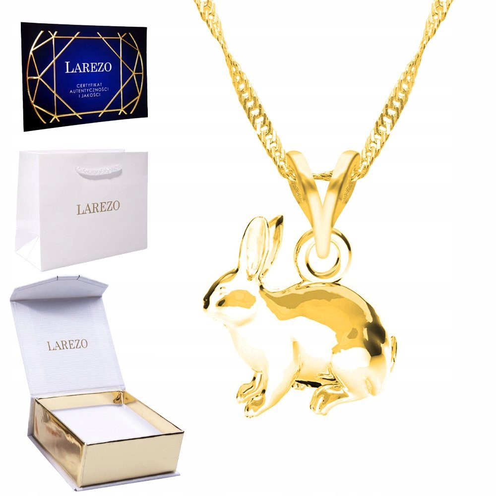 Długi Złoty Naszyjnik 925 z Królikiem Zajączek Królik Rabbit Pozłacany 24K