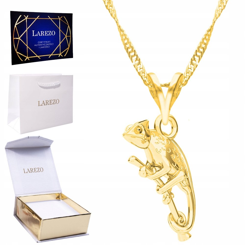 Złoty Naszyjnik 925 Pozłacany z Kameleonem Kameleon Gekon bff Zwierzęta 24K