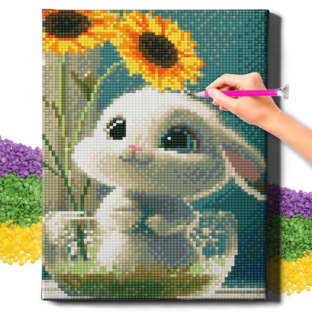 Haft Diamentowy dla Dzieci z Ramą DIAMOND PAINTING Królik Mozaika 20x30 Oh Art!