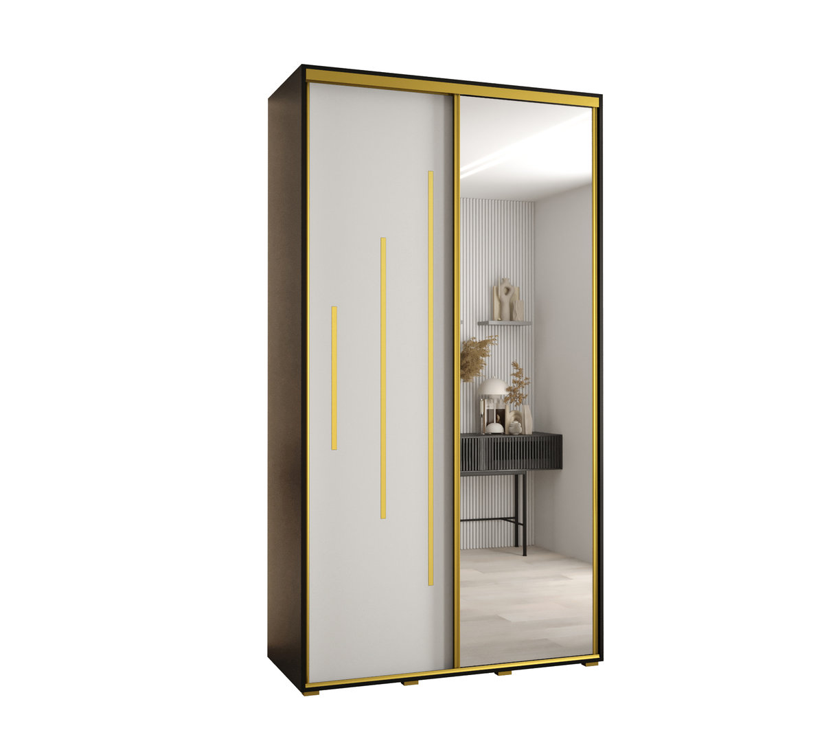 Szafa przesuwna wysoka Davos 13 130 gł. 45 czarny + biały + złoty / Abiks Meble