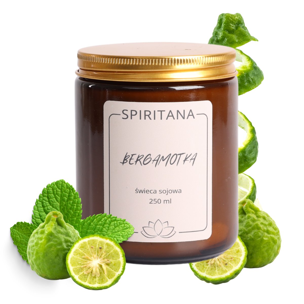 Świeca zapachowa BERGAMOTKA 250ml/55h świeca sojowa SPIRITANA