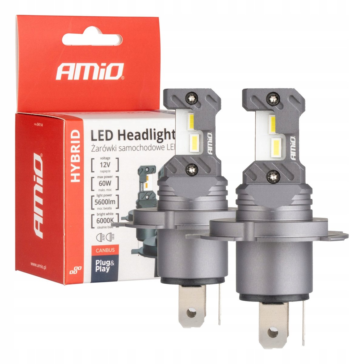 Żarówki Amio LED seria HYBRID H4 60 W 2 szt. CANBUS E9