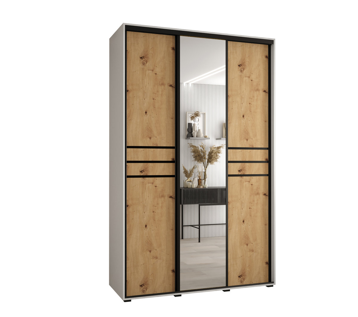 Szafa przesuwna wysoka Davos 11 150 gł. 60 biały + artisan + czarny / Abiks Meble
