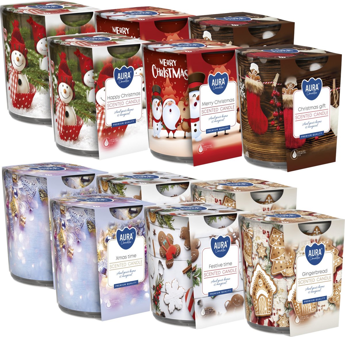 Świeca zapachowa w szkle BISPOL Aura 22H 12 szt. ŚWIĄTECZNY MIX