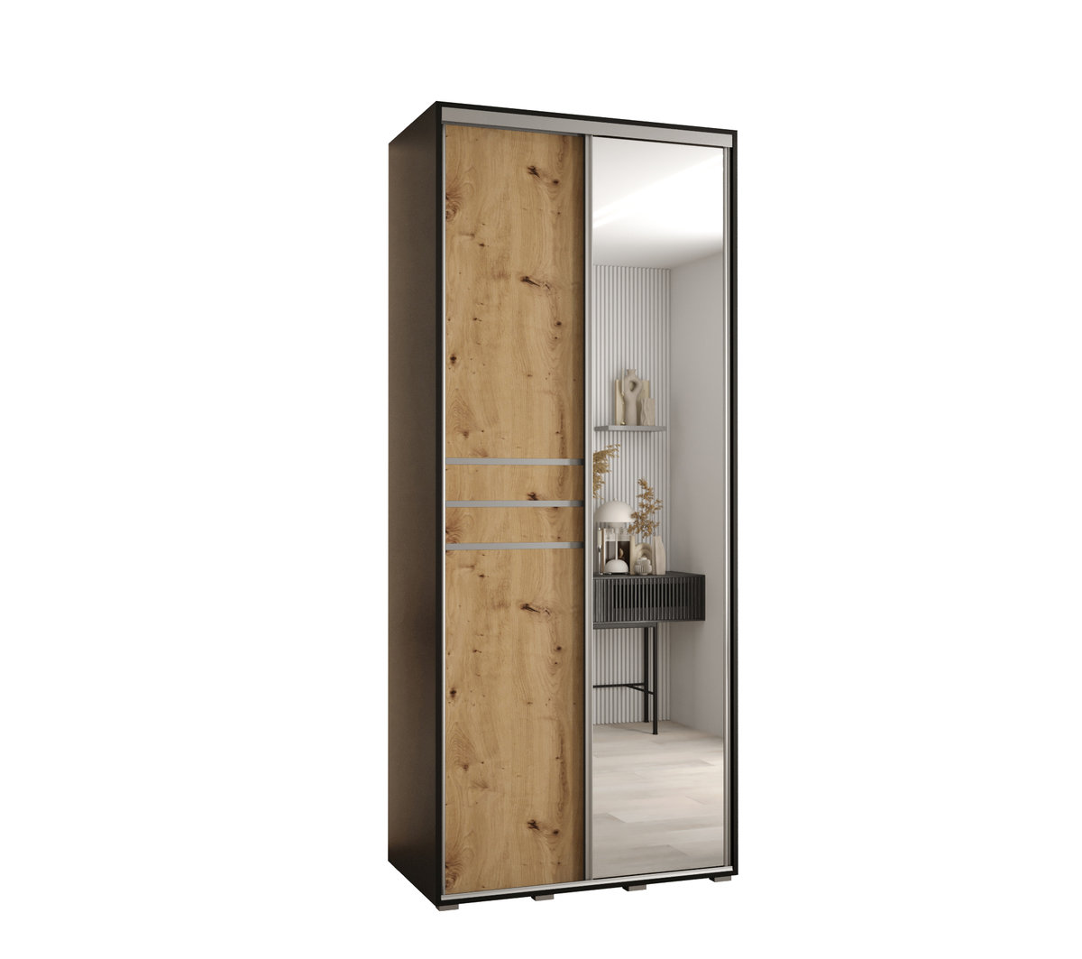 Szafa przesuwna wysoka Davos 11 120 gł. 60 czarny + artisan + srebrny / Abiks Meble