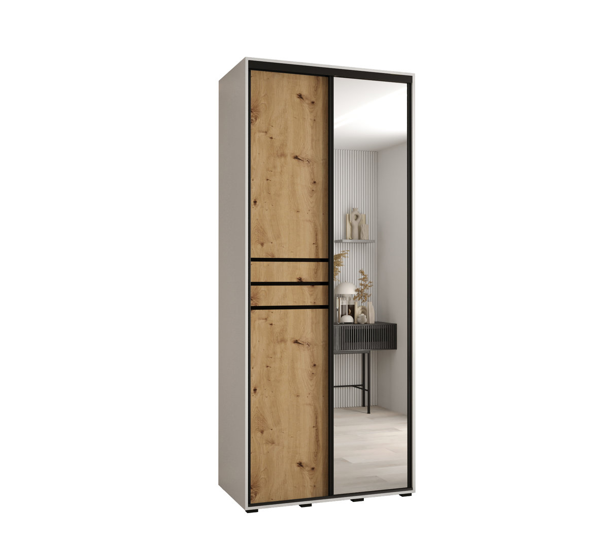 Szafa przesuwna wysoka Davos 11 120 gł. 60 biały + artisan + czarny / Abiks Meble