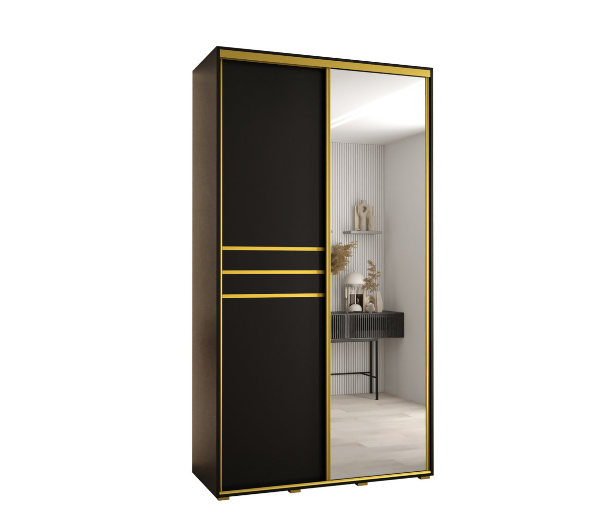Szafa przesuwna wysoka Davos 11 130 gł. 45 czarny + czarny + złoty / Abiks Meble