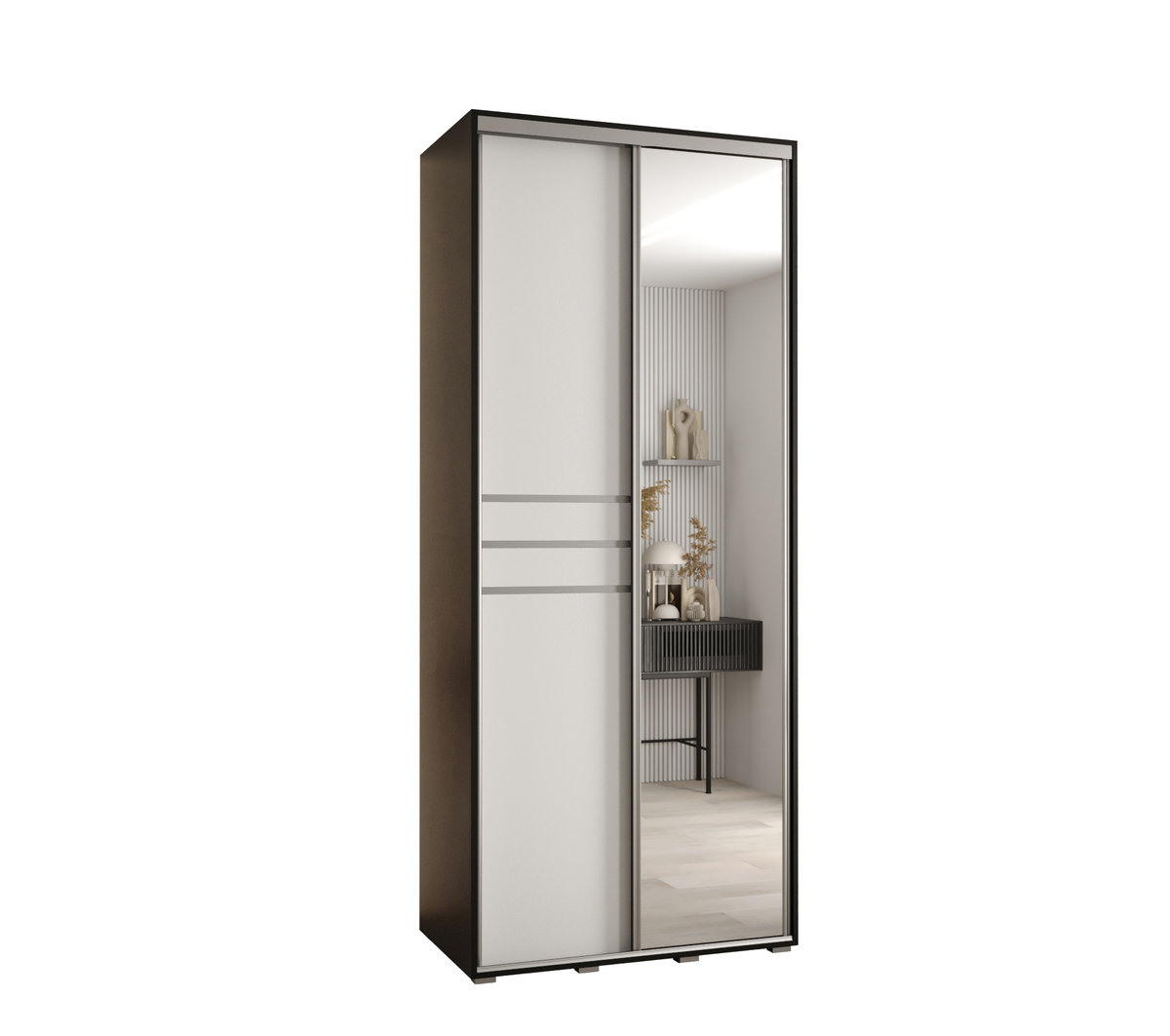 Szafa przesuwna wysoka Davos 11 100 gł. 45 czarny + biały + srebrny