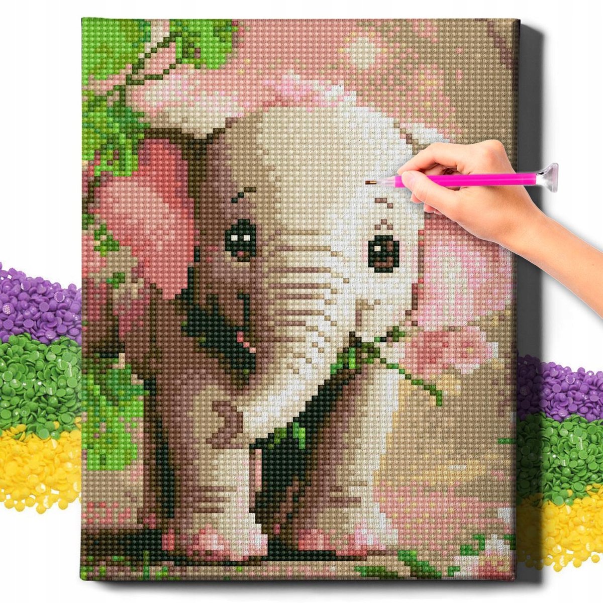 Haft Diamentowy dla Dzieci z Ramą DIAMOND PAINTING Słoń Mozaika 20x30 OhArt!