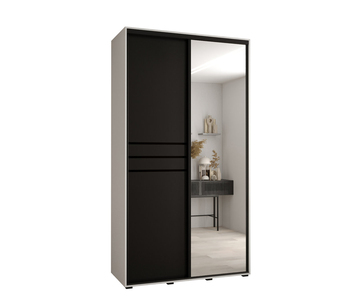 Szafa przesuwna wysoka Davos 11 140 gł. 60 biały + czarny + czarny / Abiks Meble