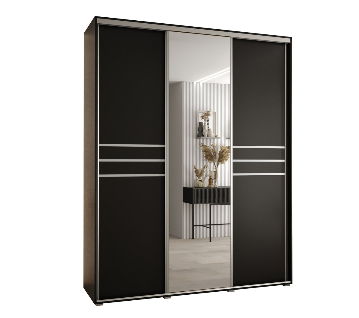 Szafa przesuwna wysoka Davos 11 200 gł. 45 czarny + czarny + srebrny