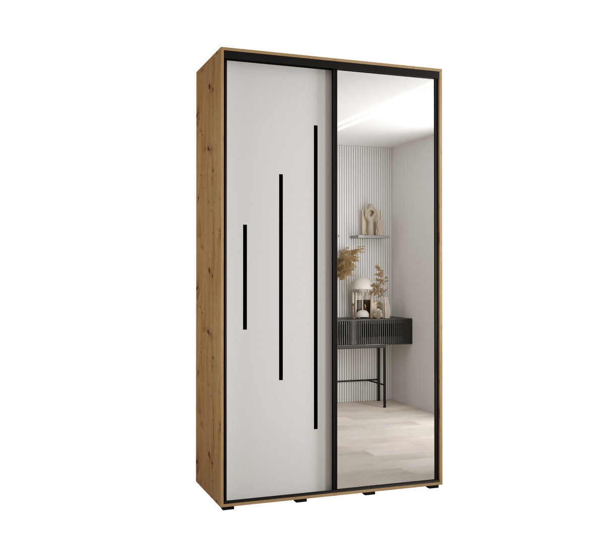 Szafa przesuwna wysoka Davos 13 140 gł. 60 artisan + biały + czarny / Abiks Meble