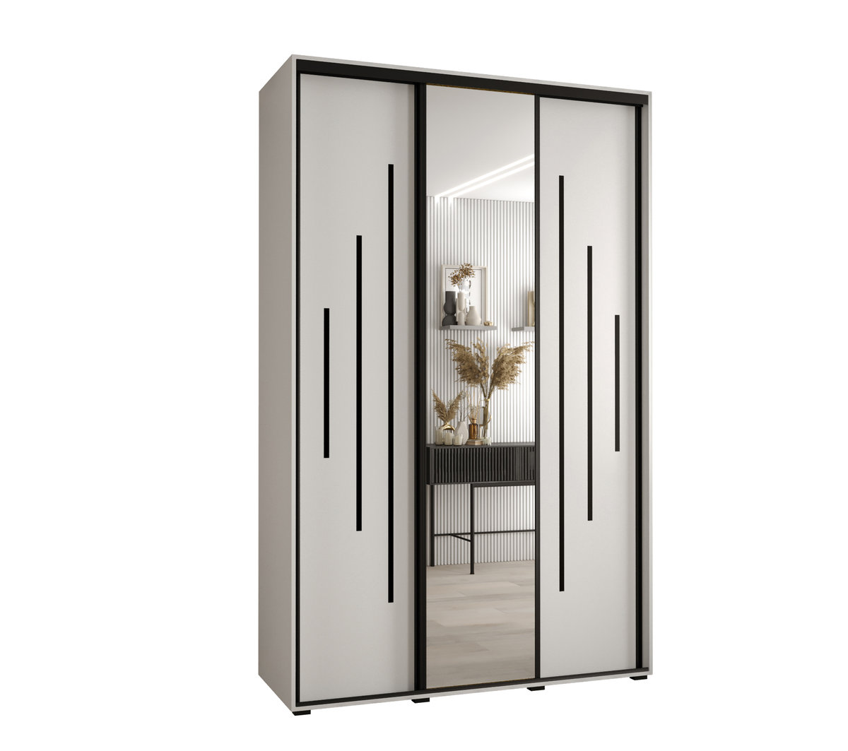 Szafa przesuwna wysoka Davos 13 150 gł. 45 biały + biały + czarny / Abiks Meble