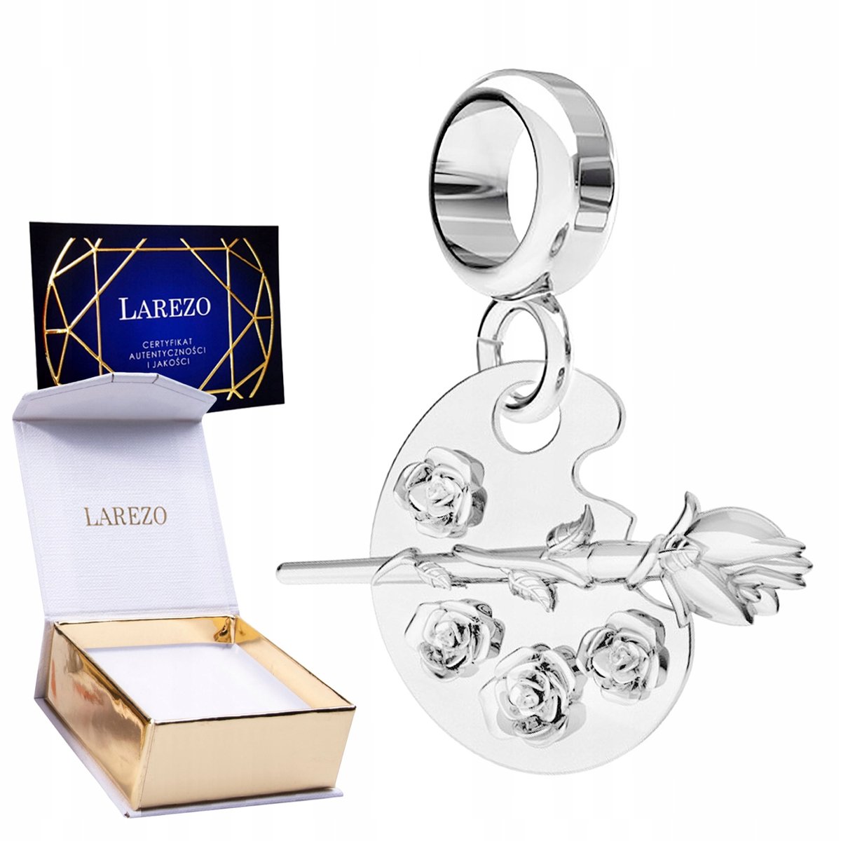 Charms Srebrny z Paleta do Farb Farby Pędzel Róża Kwiaty Kwiatki SREBRO 925