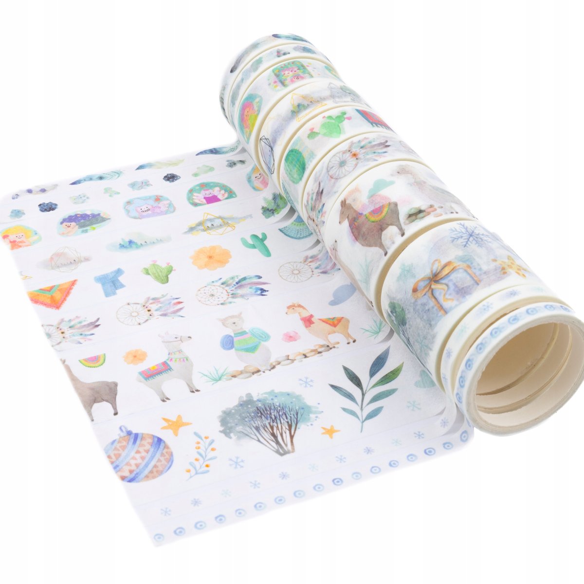 Taśma washi dekoracyjna ZIELONA scrapbooking zestaw 10 szt