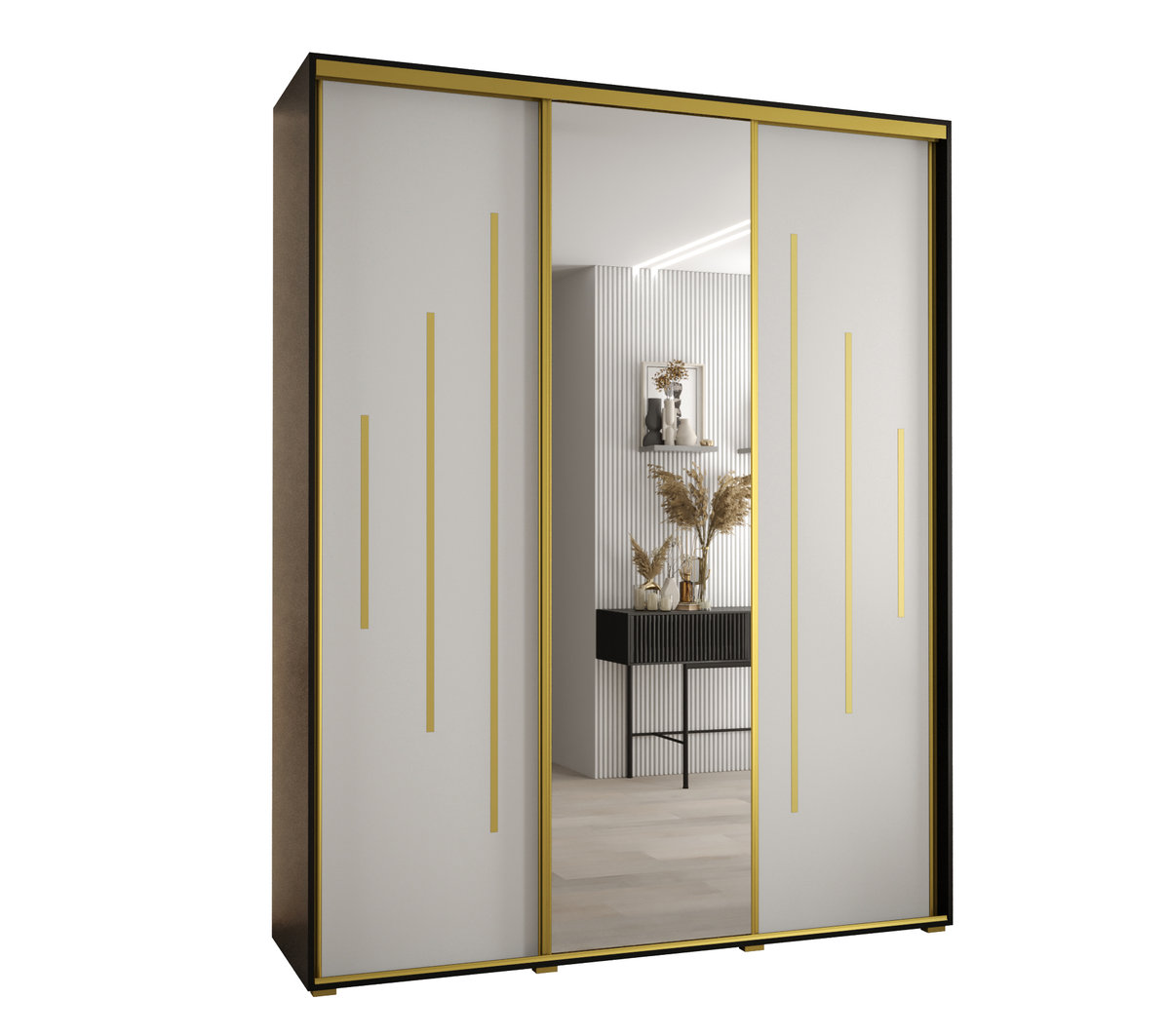 Szafa przesuwna wysoka Davos 13 190 gł. 45 czarny + biały + złoty