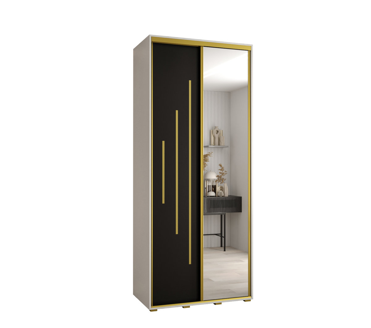 Szafa przesuwna wysoka Davos 13 120 gł. 45 biały + czarny + złoty / Abiks Meble
