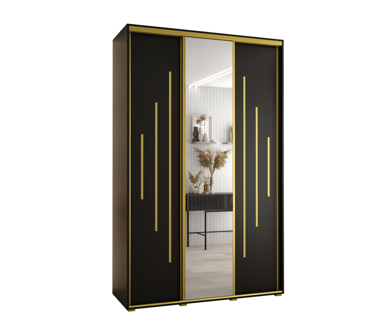 Szafa przesuwna wysoka Davos 13 160 gł. 45 czarny + czarny + złoty