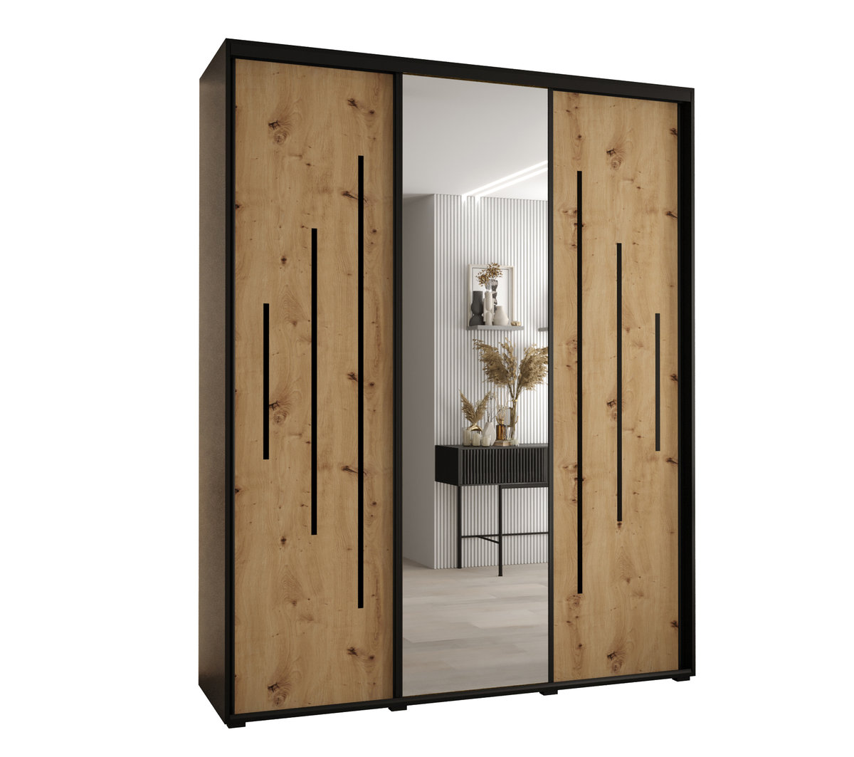 Szafa przesuwna wysoka Davos 13 200 gł. 60 czarny + artisan + czarny