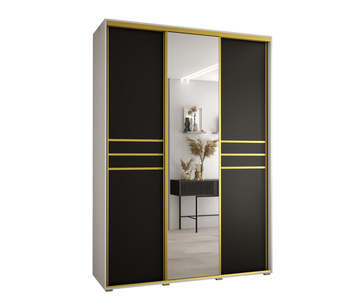 Szafa przesuwna wysoka Davos 11 180 gł. 60 biały + czarny + złoty