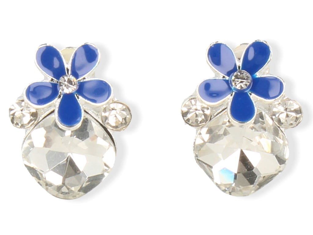 Klipsy do uszu srebrne misie z granatową kokardką