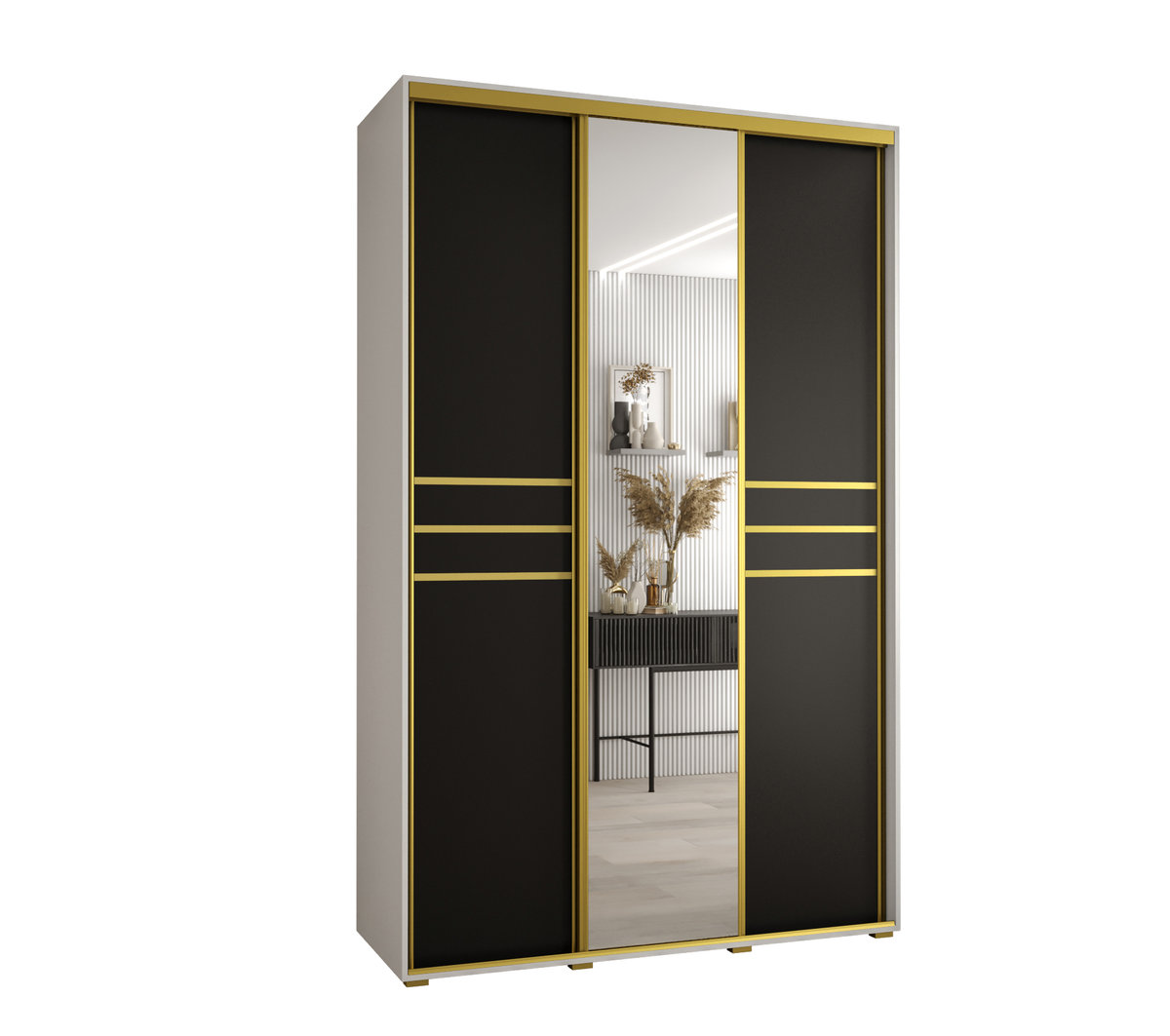 Szafa przesuwna wysoka Davos 11 160 gł. 45 biały + czarny + złoty