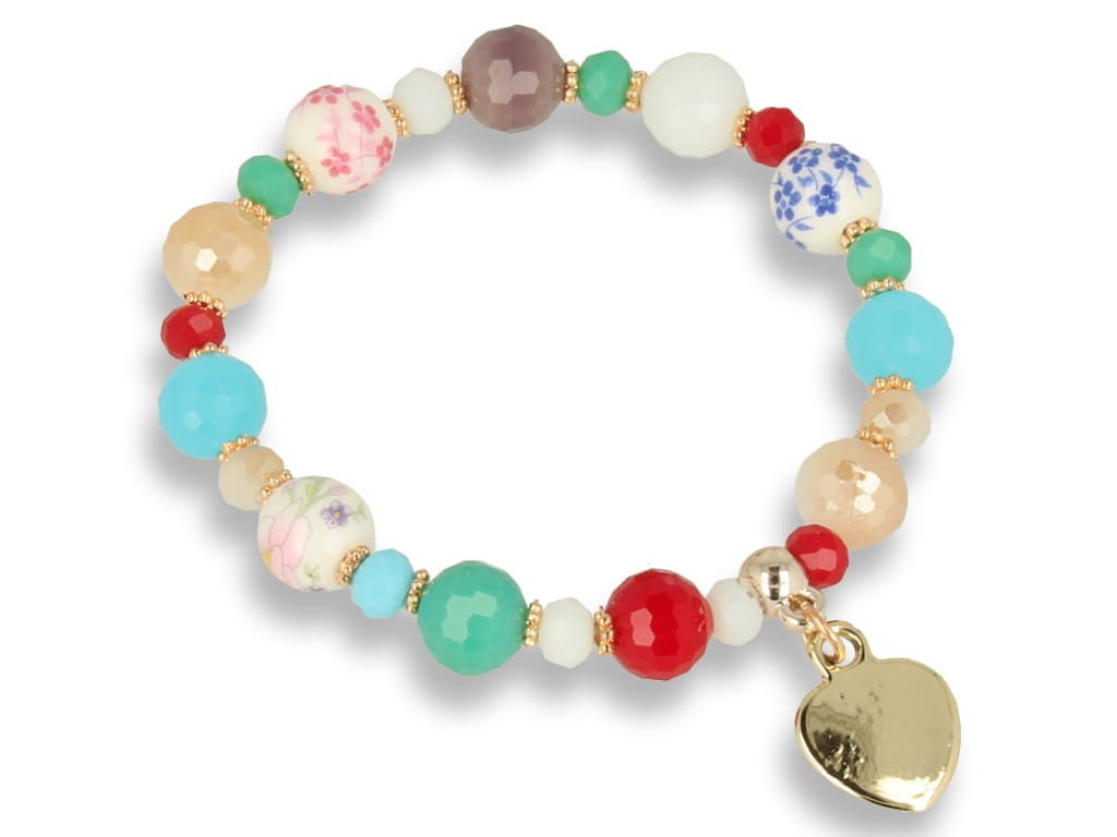 Bransoletka damska złota kolorowa z zawieszką serduszkiem