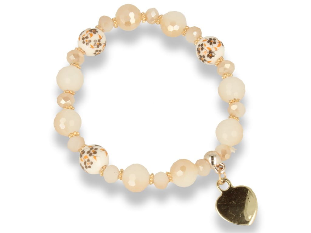 Bransoletka damska złota beżowa z serduszkiem