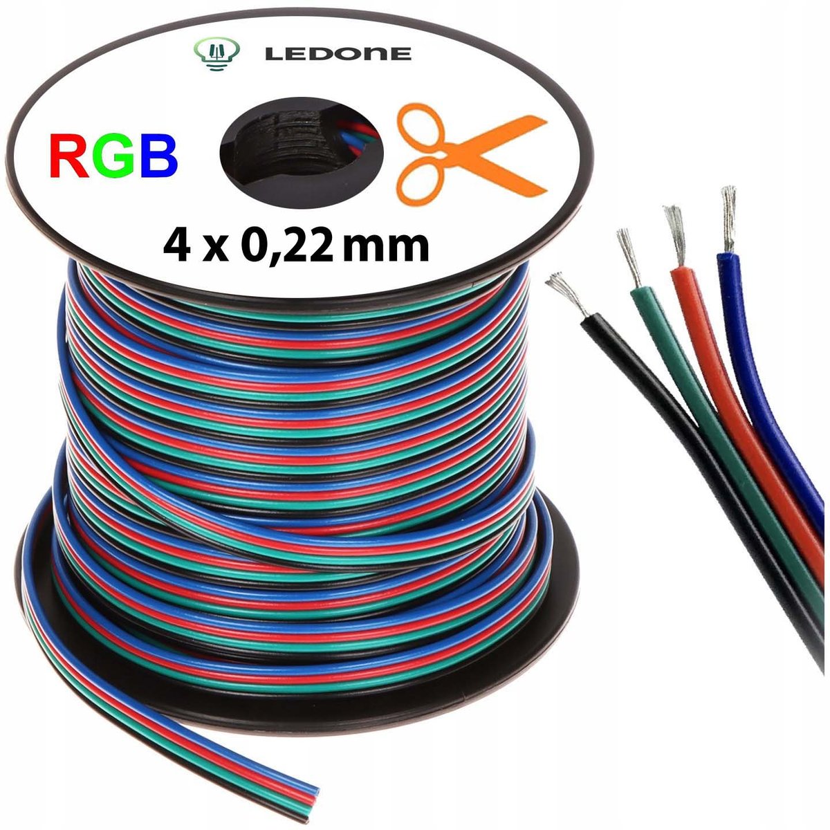 Kabel 1mb przewód 4-żyłowy kolorowy do taśm led RGB 4x 0,22mm na metry