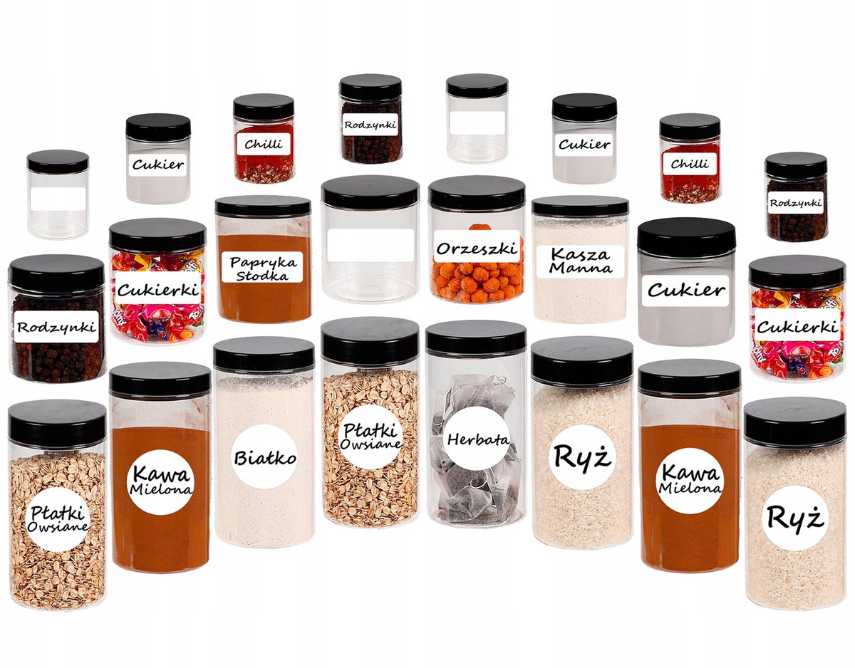 Pojemniki na żywność zestaw kuchenny słoików 24 sztuki + etykiety
