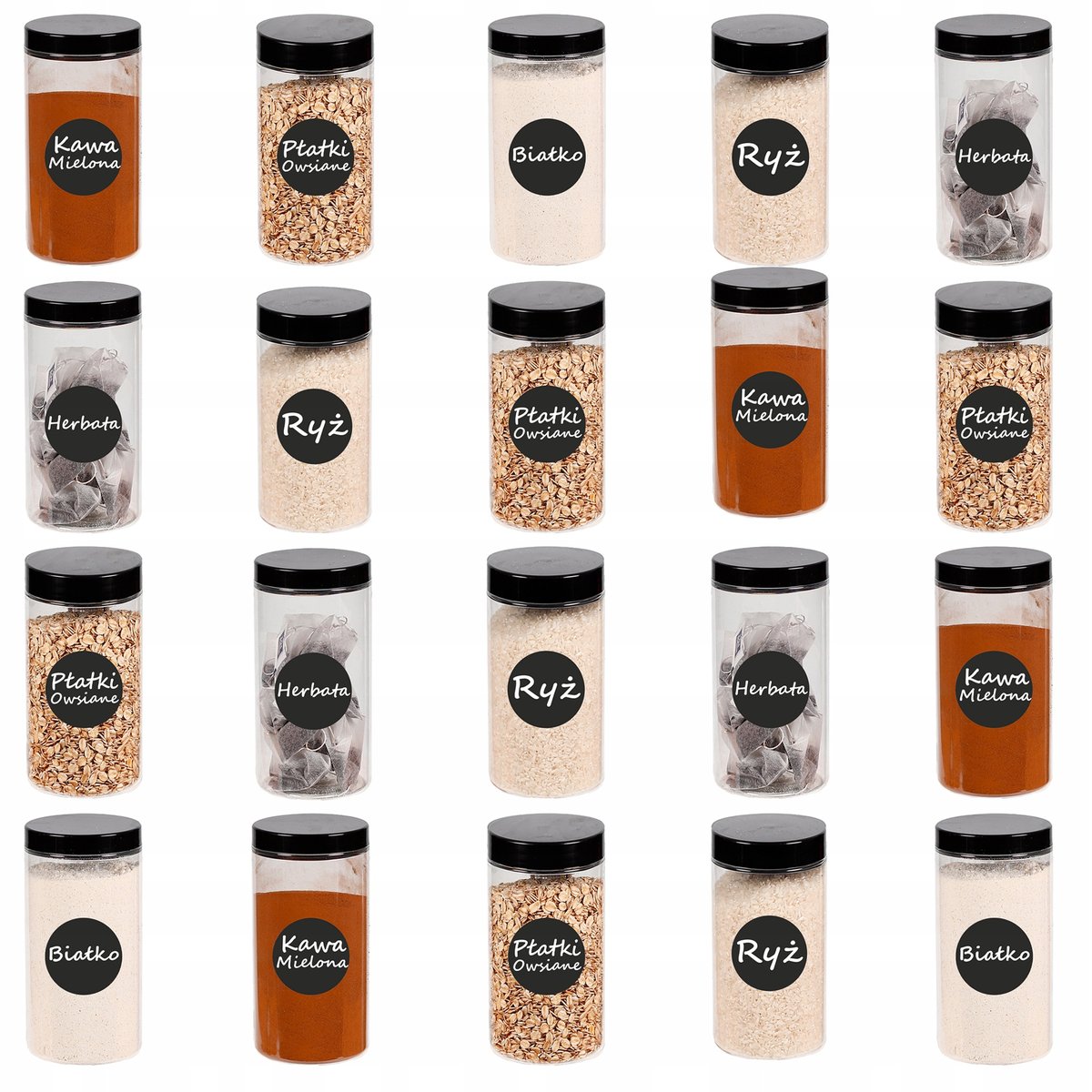 Pojemnik słoik plastikowy na żywność przyprawy 500ml 20 sztuk + etykiety