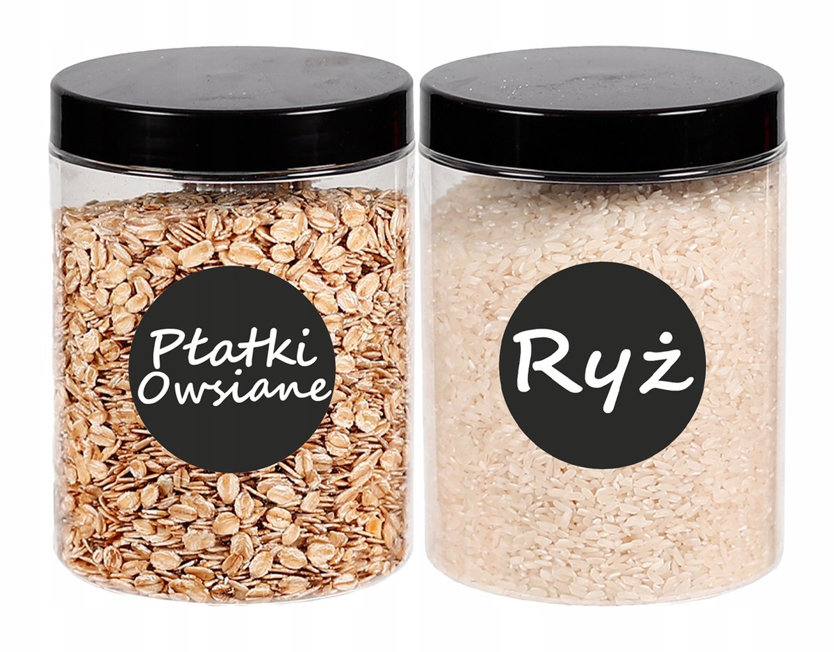 Pojemniki na żywność słoik kuchenny na makaron 1L 2 sztuki + etykiety