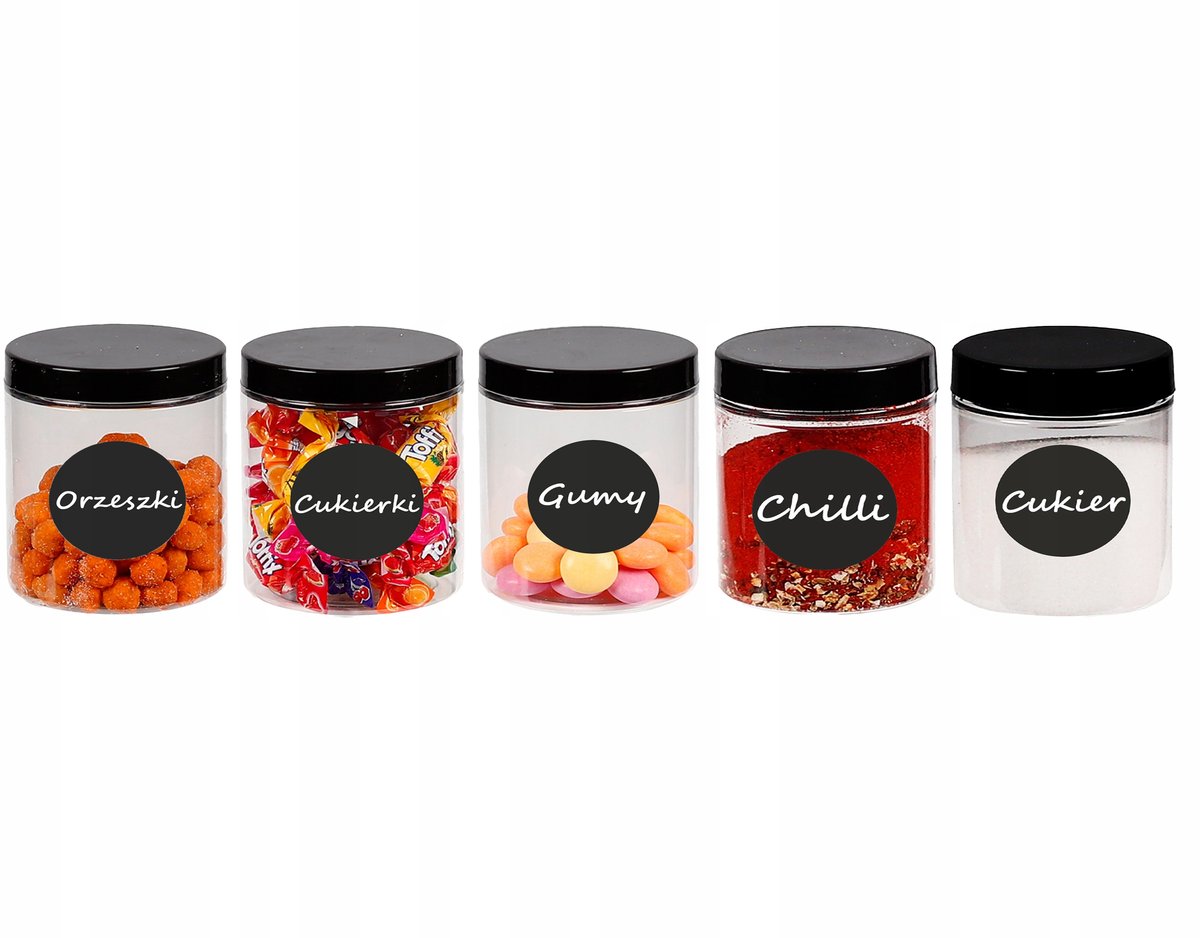 Pojemniki na żywność słoik kuchenny na przyprawy 300ml 5 sztuk + etykiety