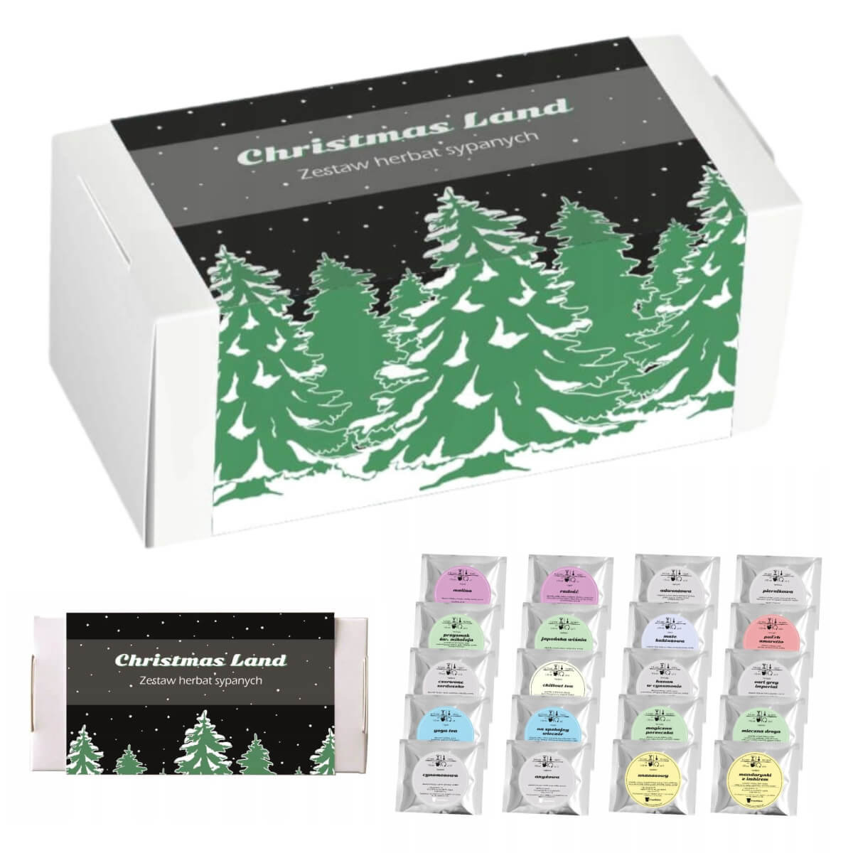 Duży zestaw herbat Christmas Land - 20 różnych rodzajów - pomysł na prezent upominek na święta mikołaja gwiazdkę wigilię Boże Narodzenie pod choinkę..