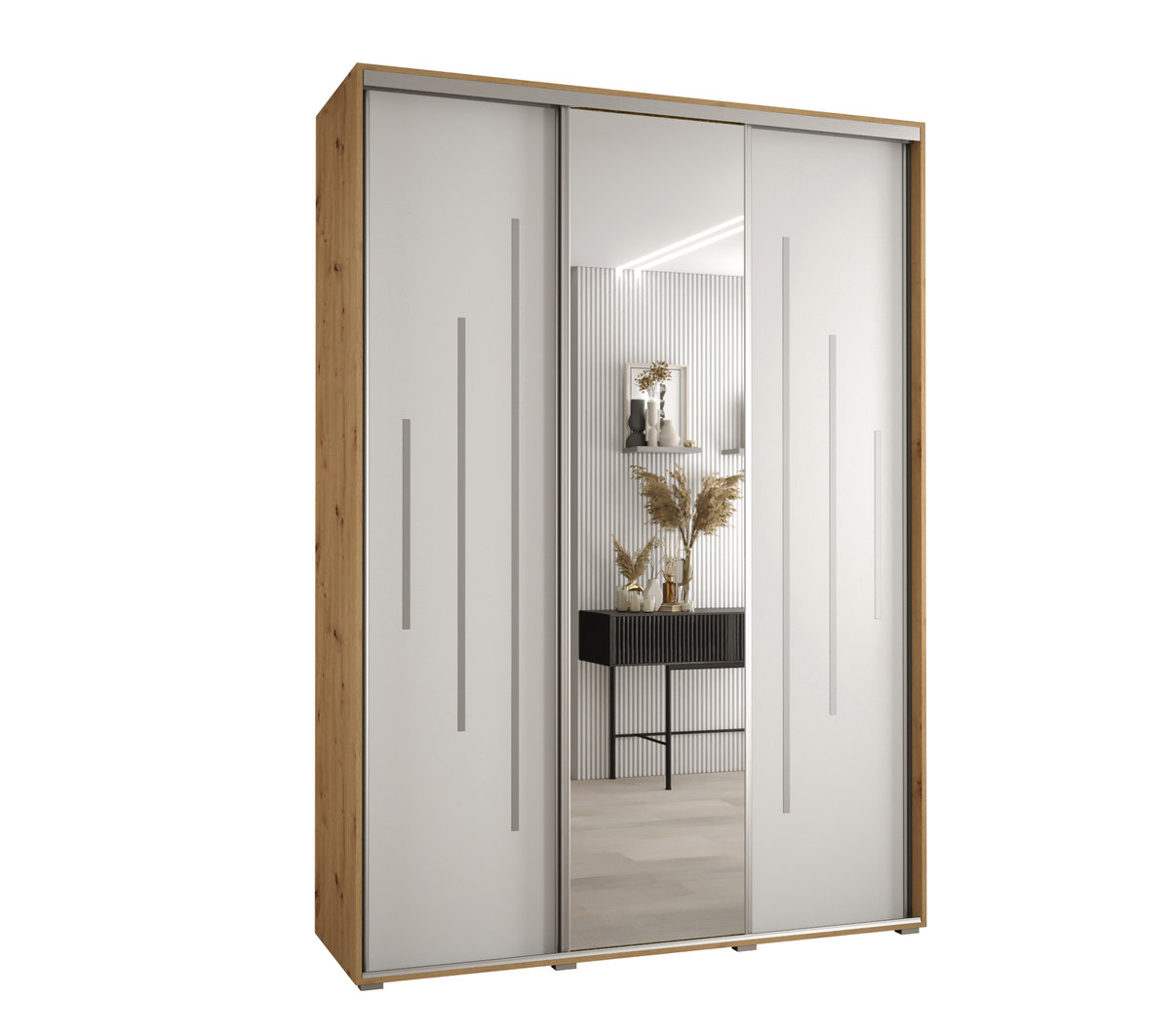 Szafa przesuwna wysoka Davos 13 180 gł. 60 artisan + biały + srebrny