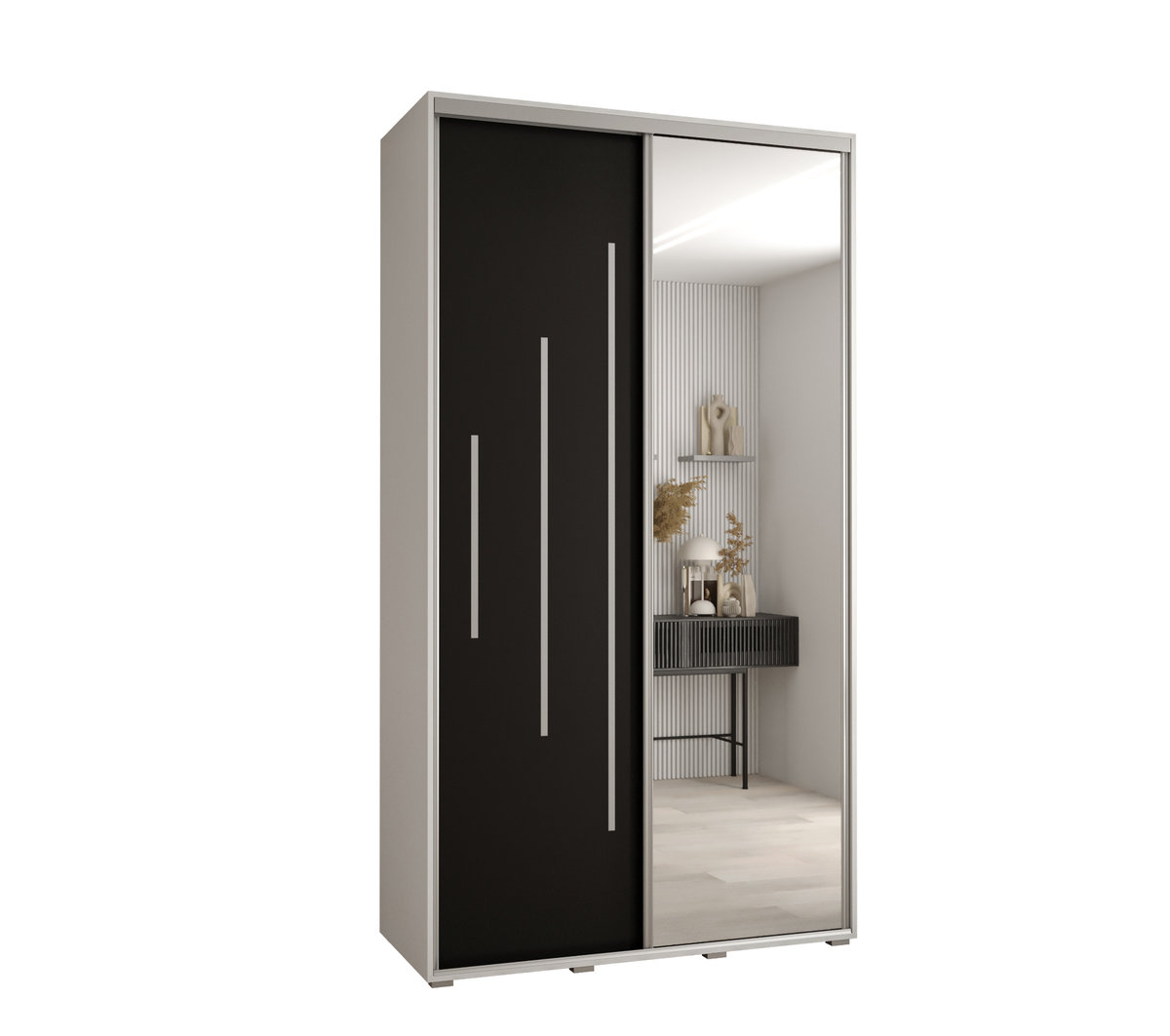 Szafa przesuwna wysoka Davos 13 130 gł. 60 biały + czarny + srebrny / Abiks Meble