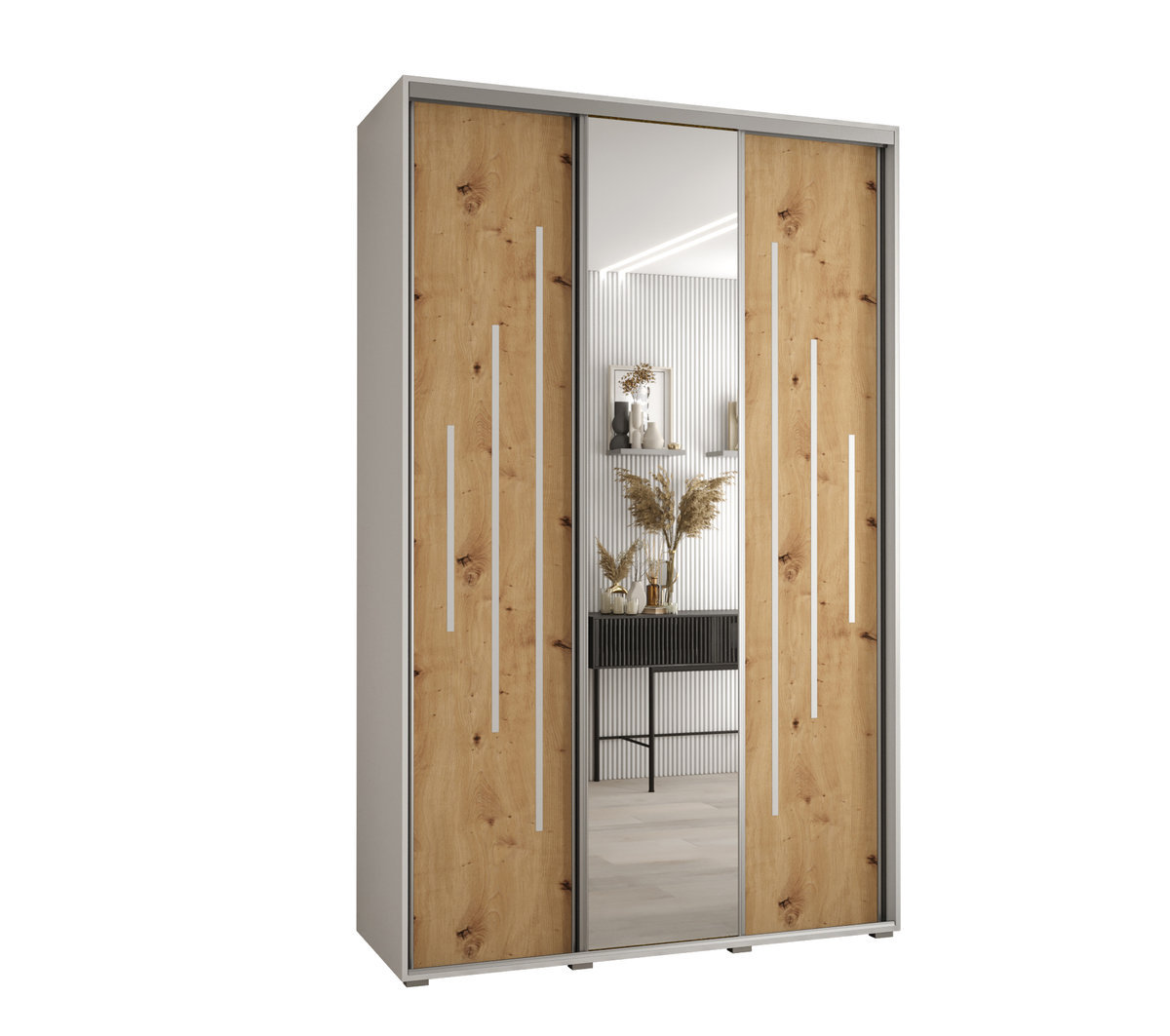 Szafa przesuwna wysoka Davos 13 160 gł. 60 biały + artisan + srebrny